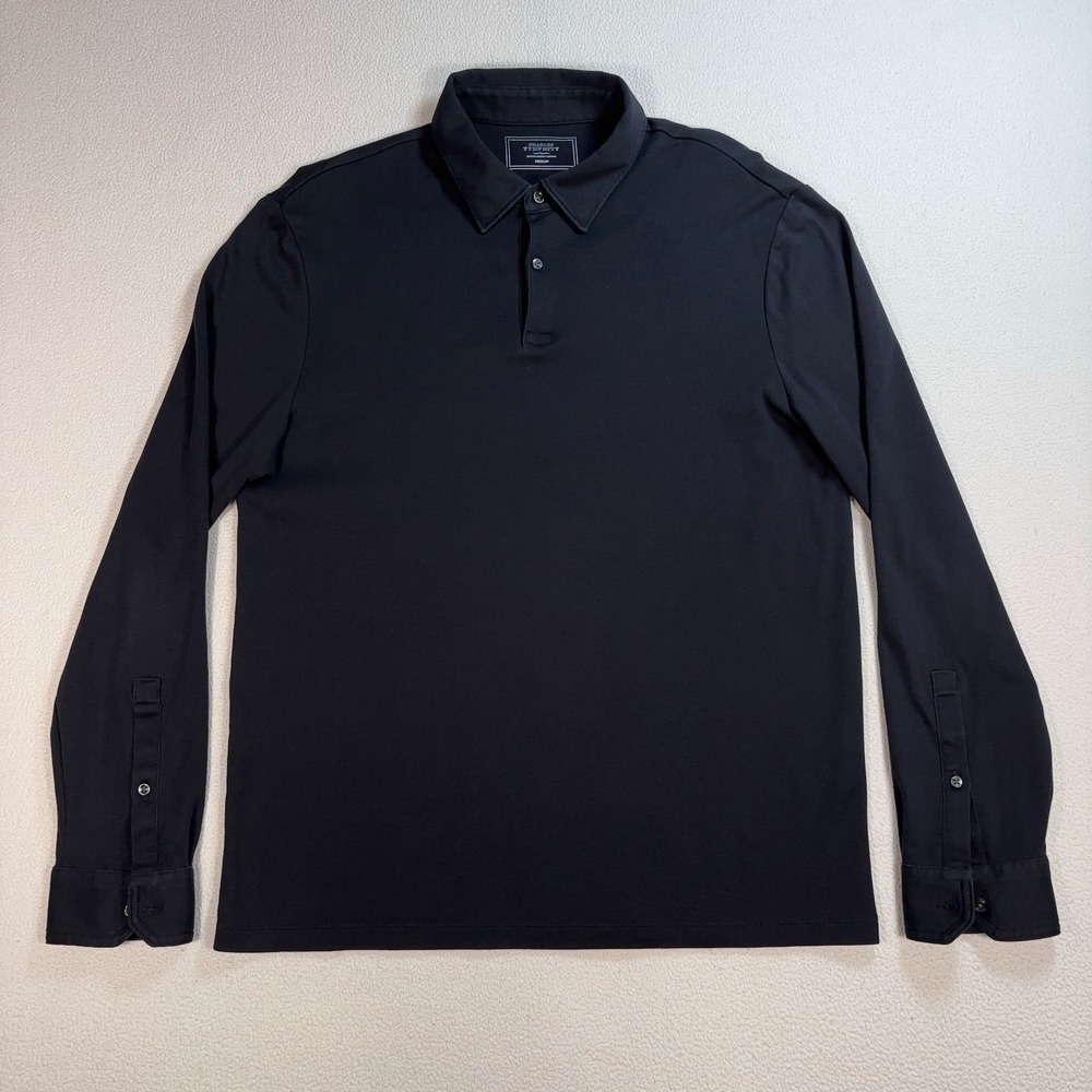 Charles Tyrwhitt Jersey‎ Polo Shirt Men's M Black 100% Cotton Button Down